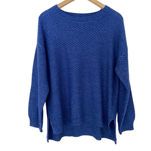 FATFACE CHIC BLUE TEXTURED DROP SHOULDER CREW NECK VISCOSE BLEND SWEATER, SZ 10